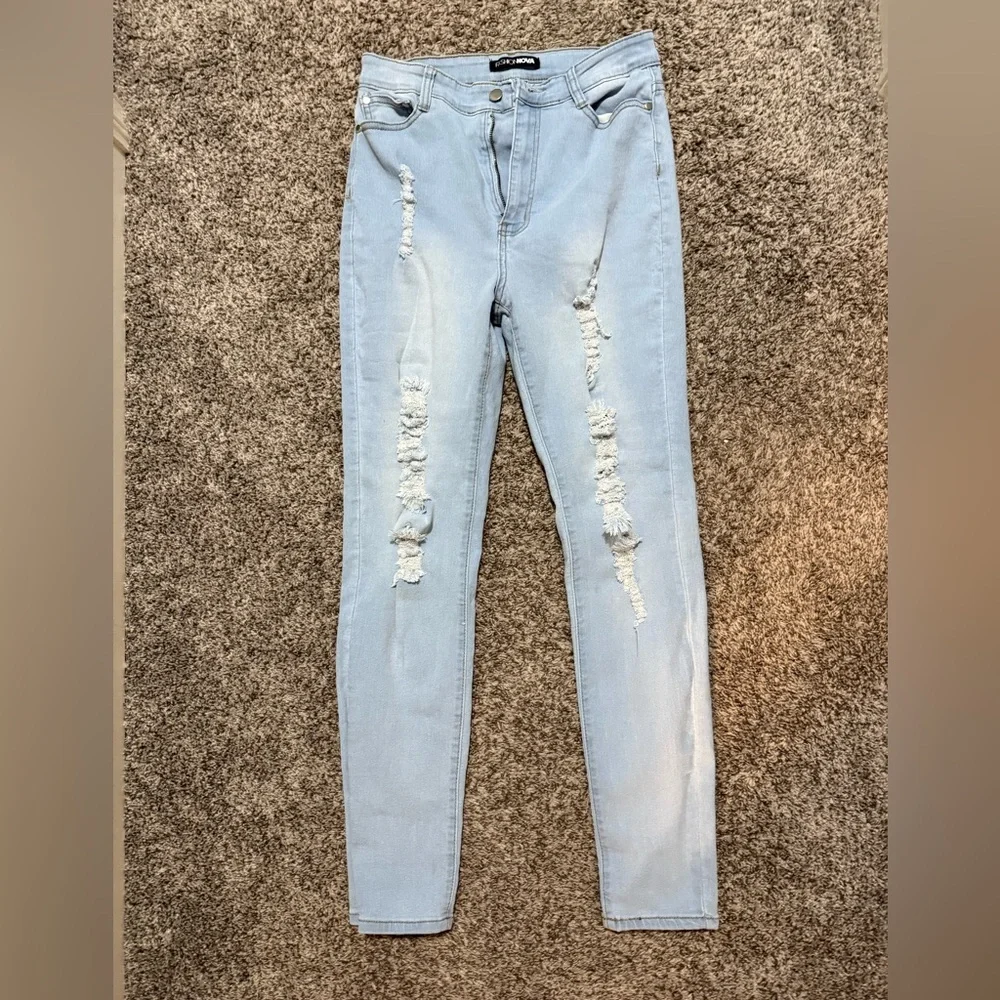 Fashion Nova High Rise Light Wash Distressed Jeans - Picture 2 of 6